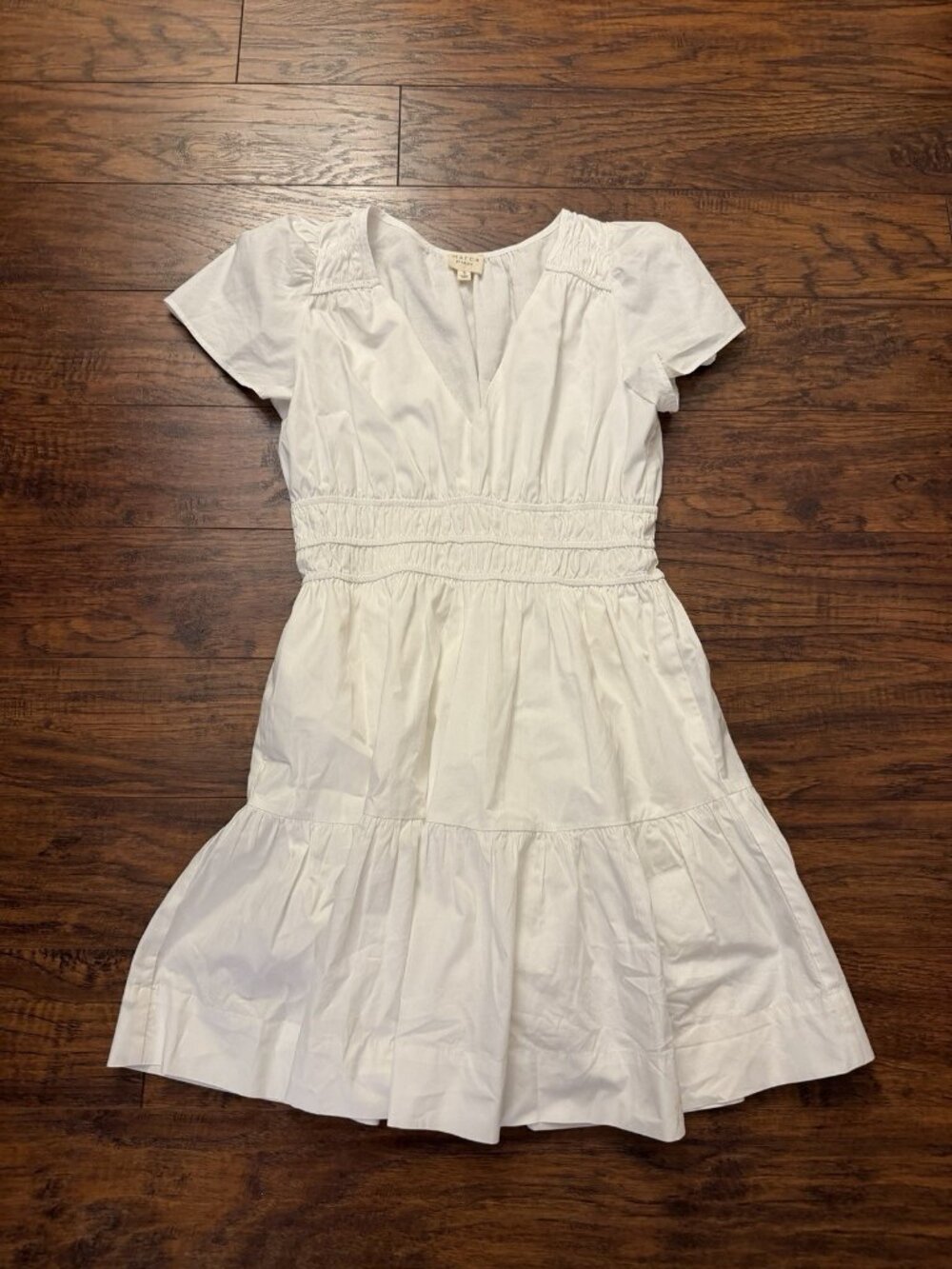 Marea By Liz Joy Small White V Neck Cotton Dress